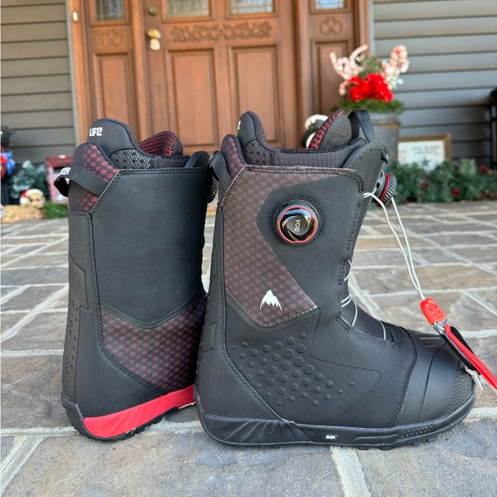 Burton Life Ion Black Snowboard Boots with Red Accents